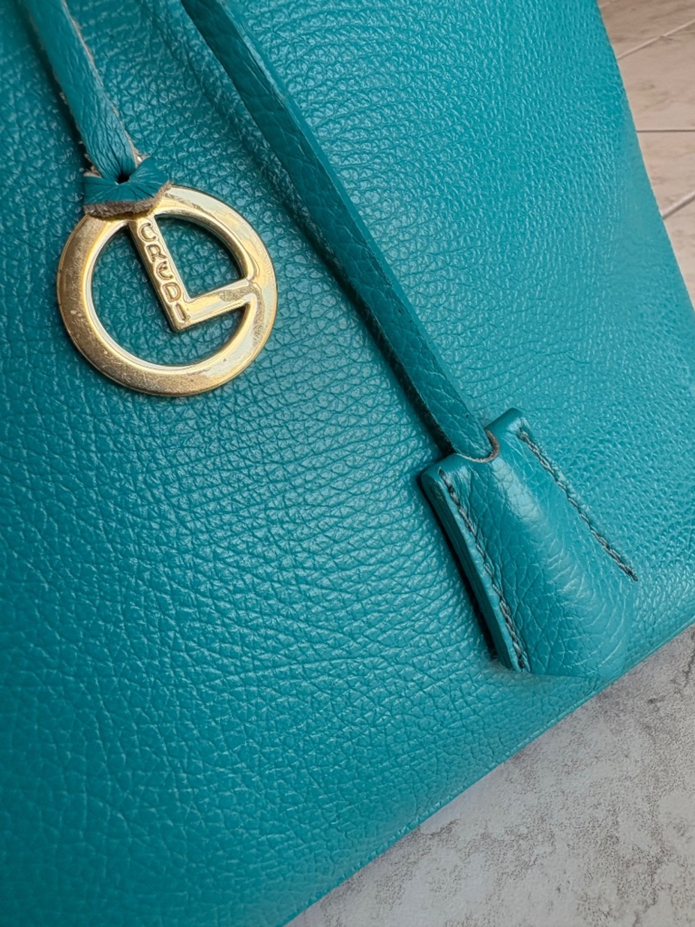 L. Credi Teal Leather Shoulder Bag, Hand Bag, Made in Italy - Picture 3 of 16